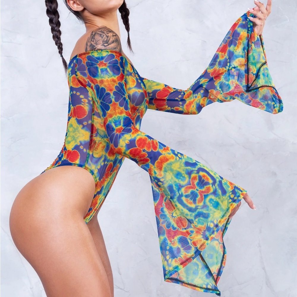 Dye-Hard Bell Sleeve Mesh Bodysuit